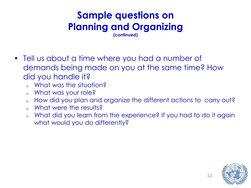 sample questions on planning and organizing 1