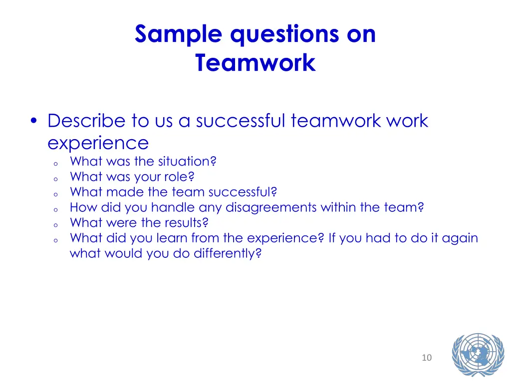 sample questions on teamwork
