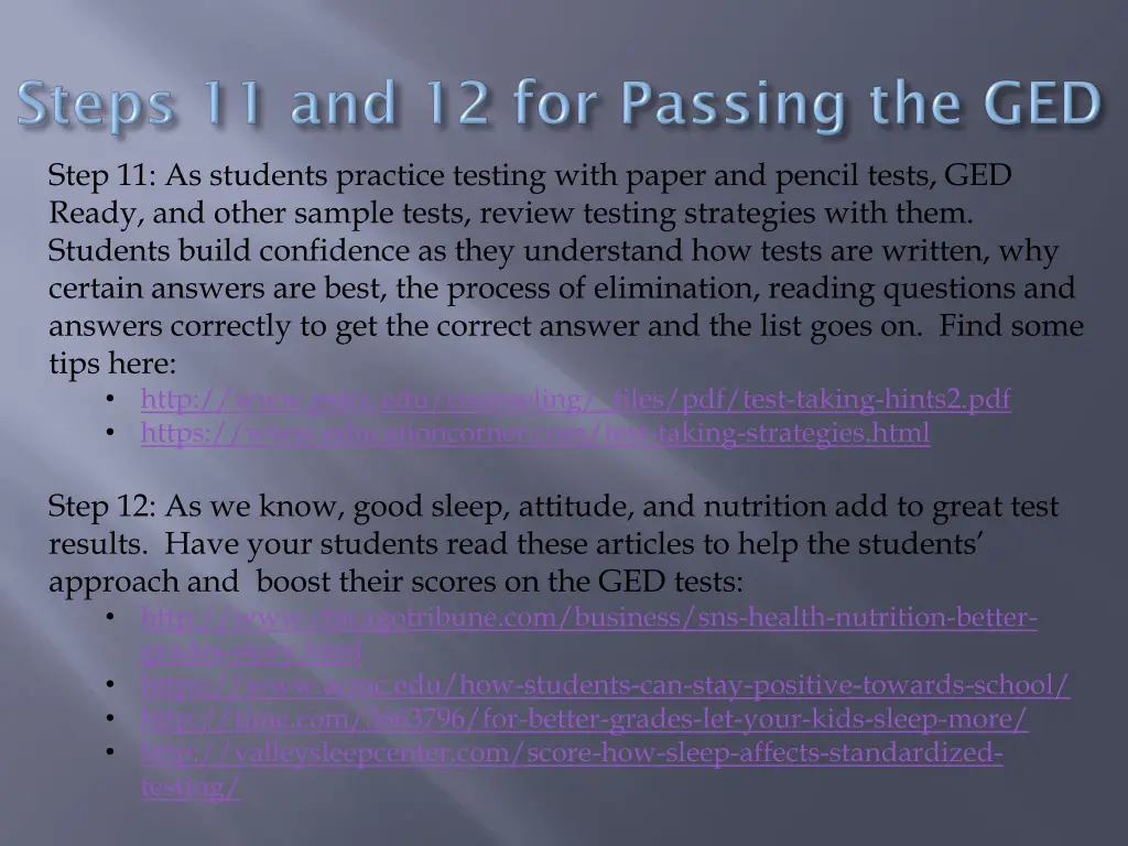 step 11 as students practice testing with paper