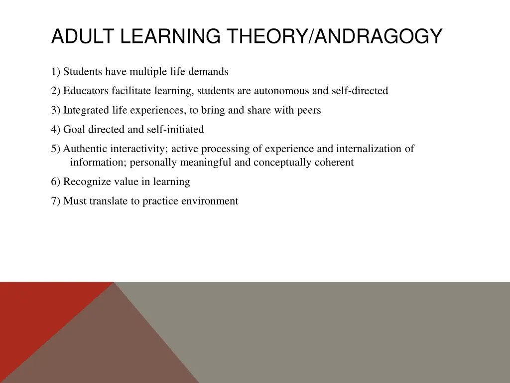 adult learning theory andragogy