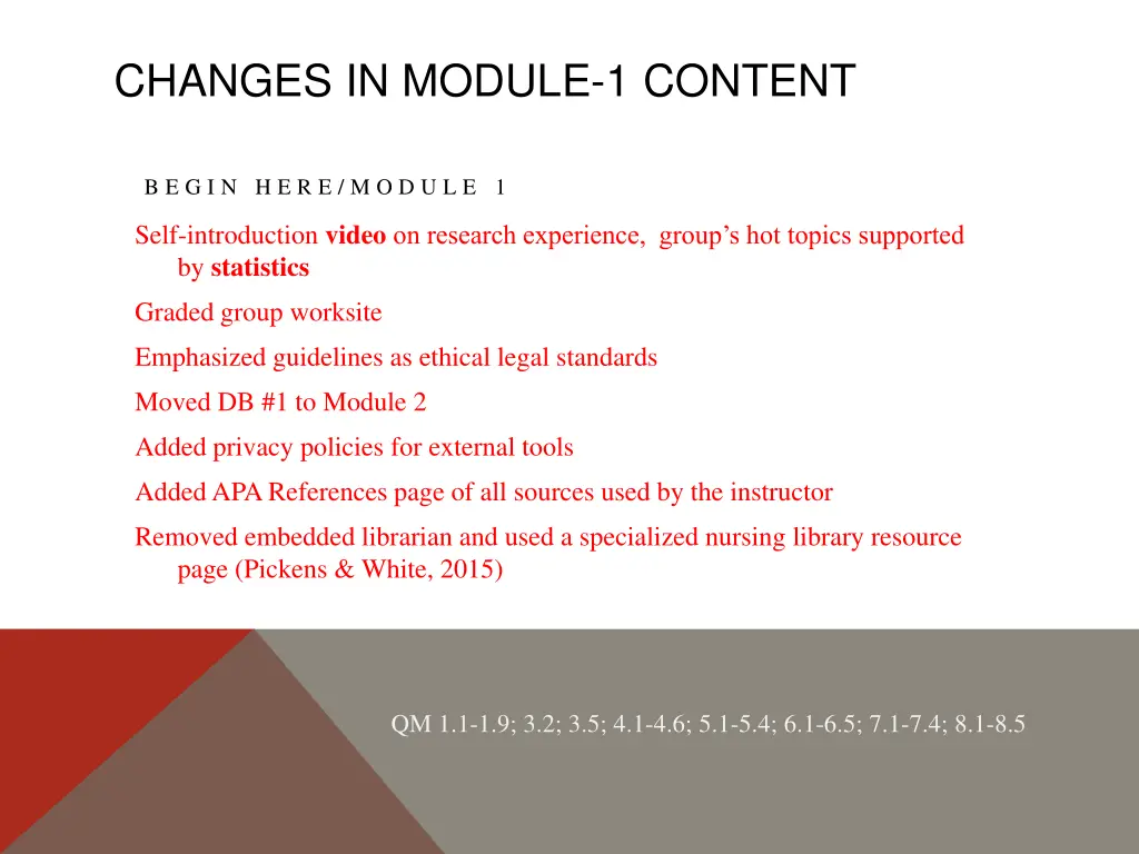 changes in module 1 content