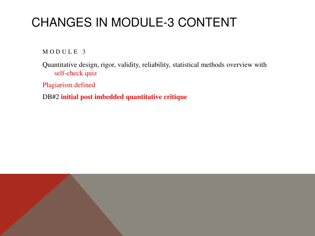 changes in module 3 content