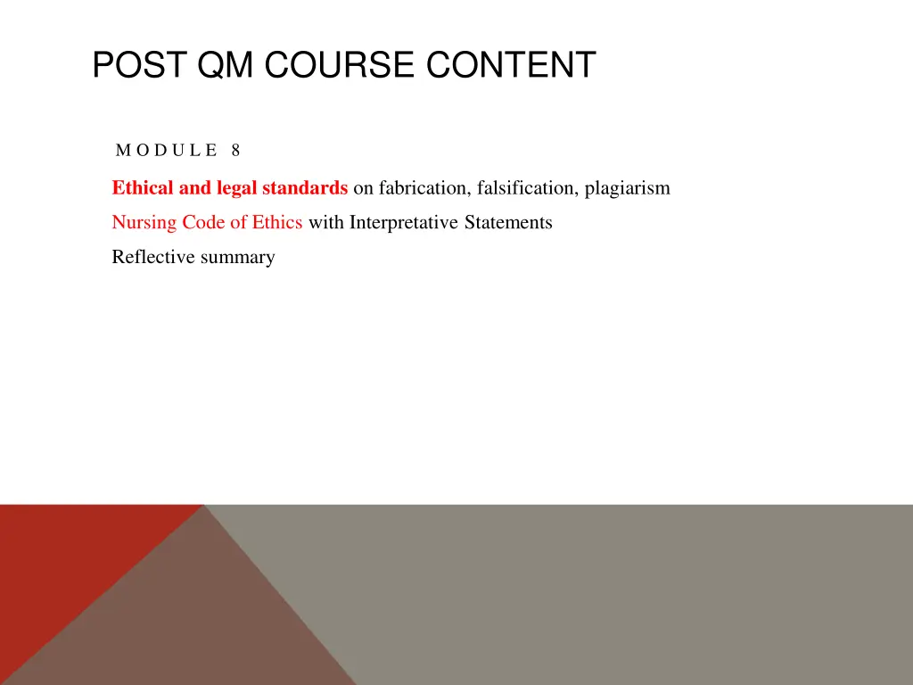 post qm course content