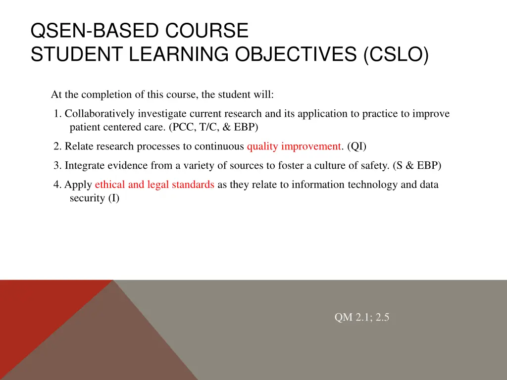 qsen based course student learning objectives cslo