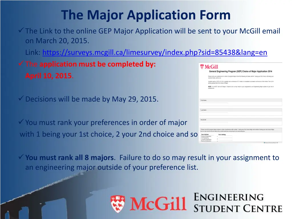 the major application form the link to the online