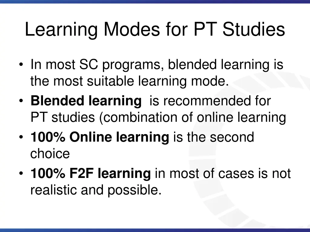 learning modes for pt studies