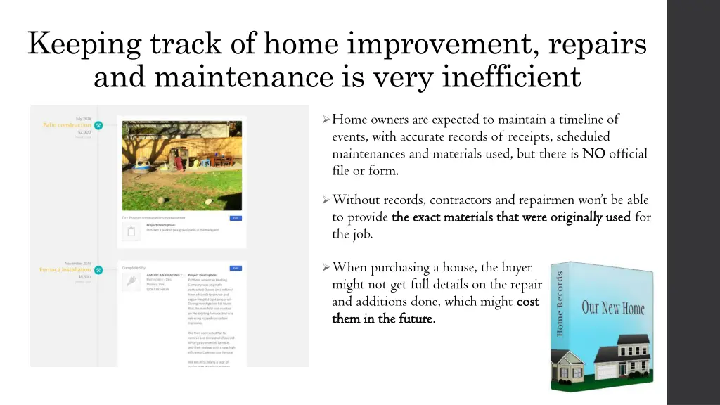 keeping track of home improvement repairs