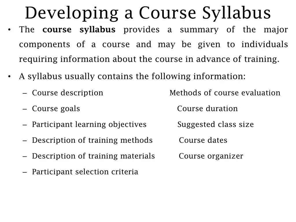 developing a course syllabus the course syllabus