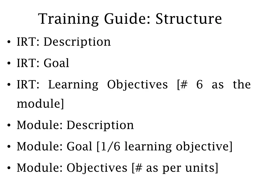 training guide structure