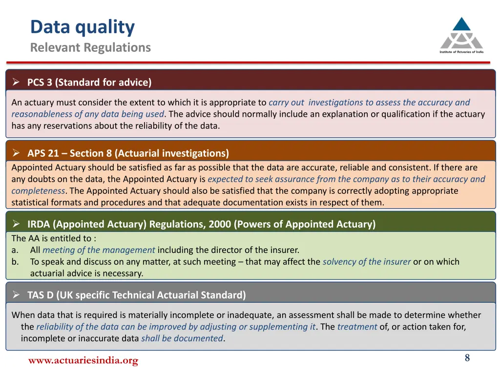 data quality relevant regulations