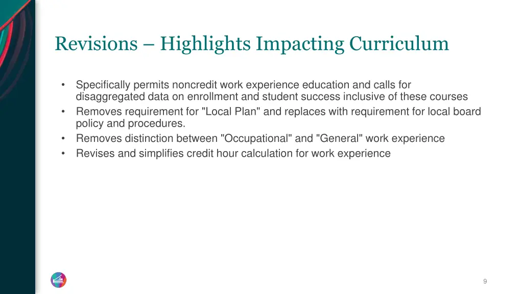 revisions highlights impacting curriculum