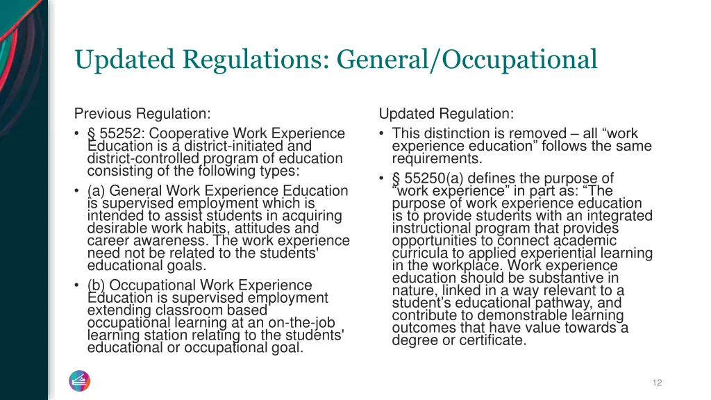 updated regulations general occupational