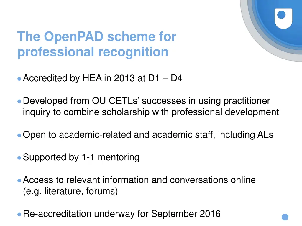 the openpad scheme for professional recognition