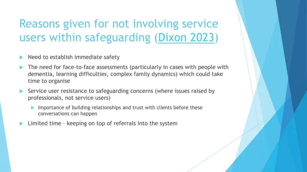 reasons given for not involving service users