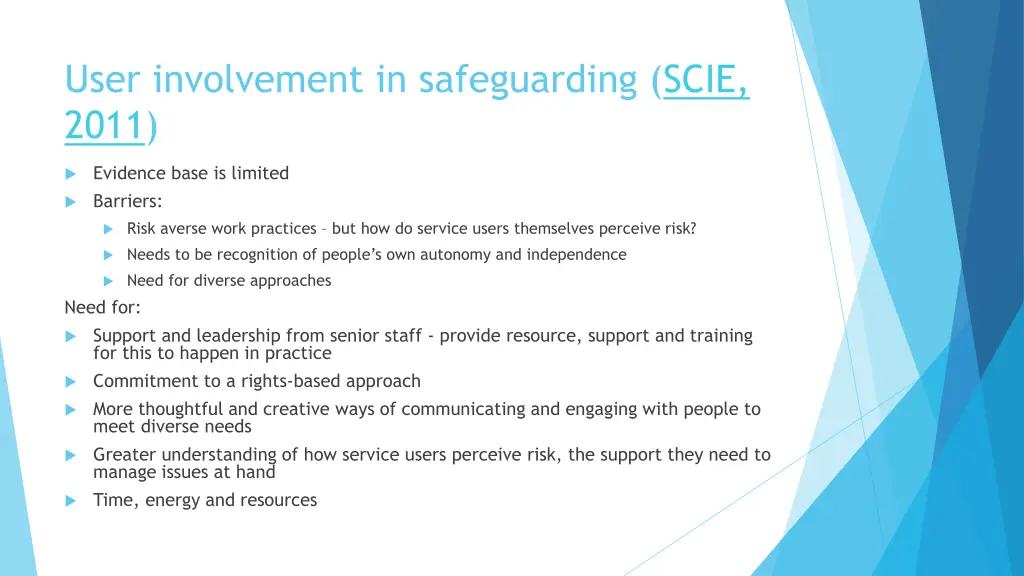 user involvement in safeguarding scie 2011