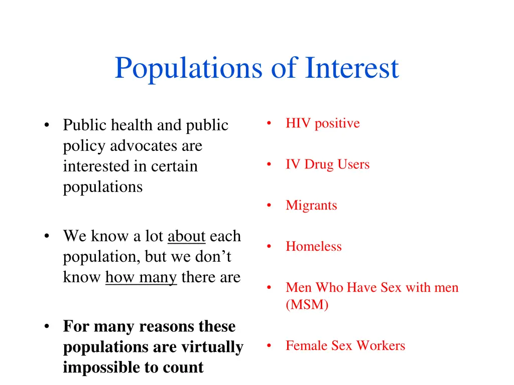 populations of interest