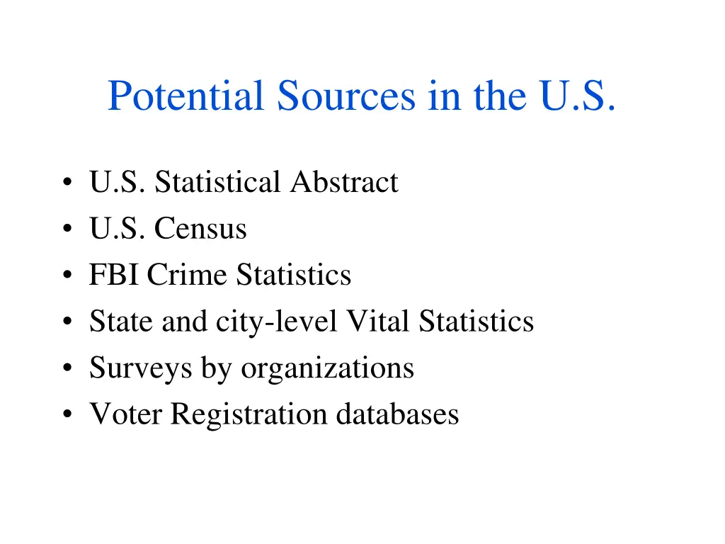 potential sources in the u s