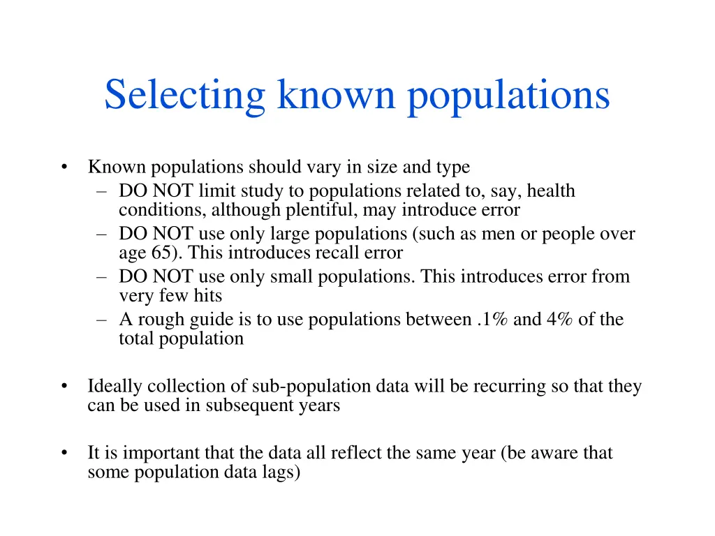 selecting known populations