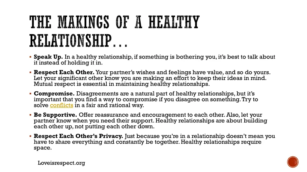 the makings of a healthy relationship speak