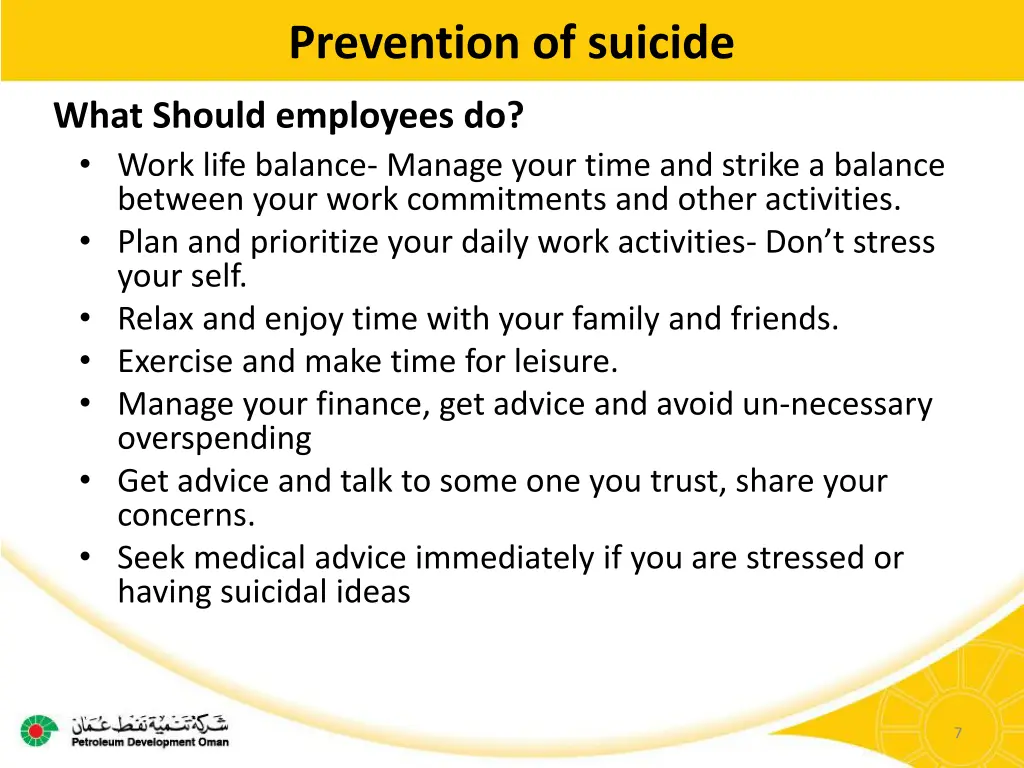 prevention of suicide