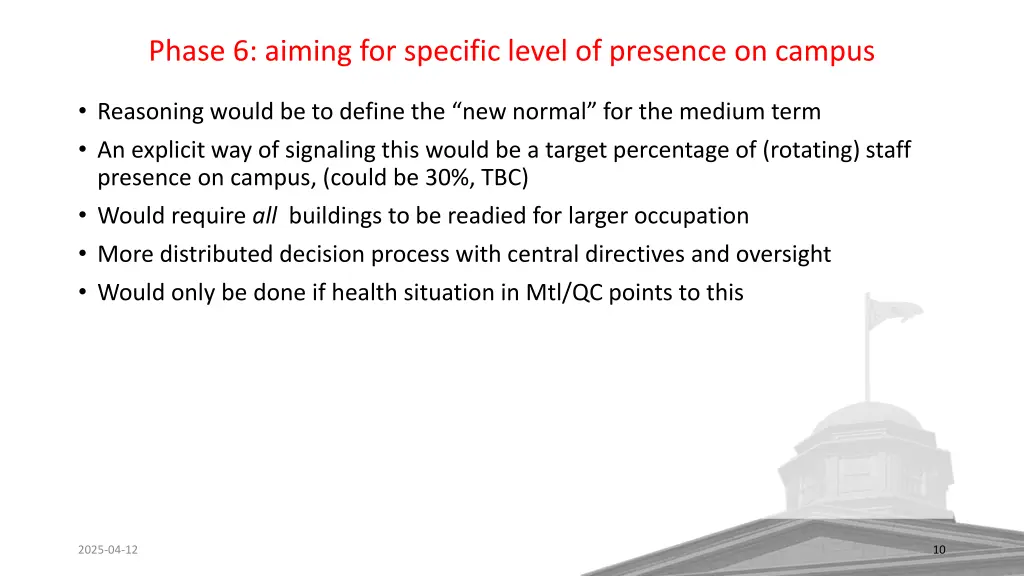 phase 6 aiming for specific level of presence