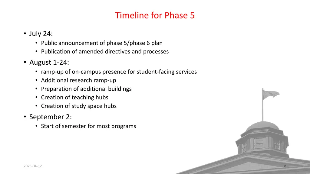 timeline for phase 5