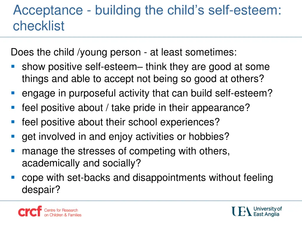 acceptance building the child s self esteem