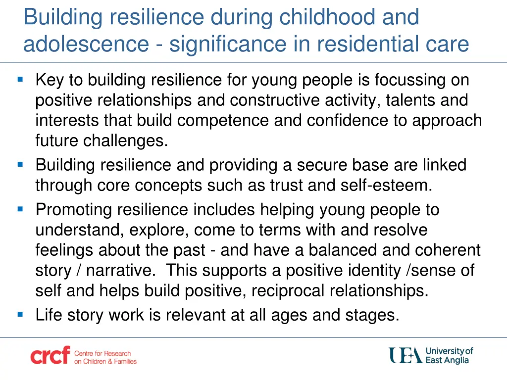building resilience during childhood