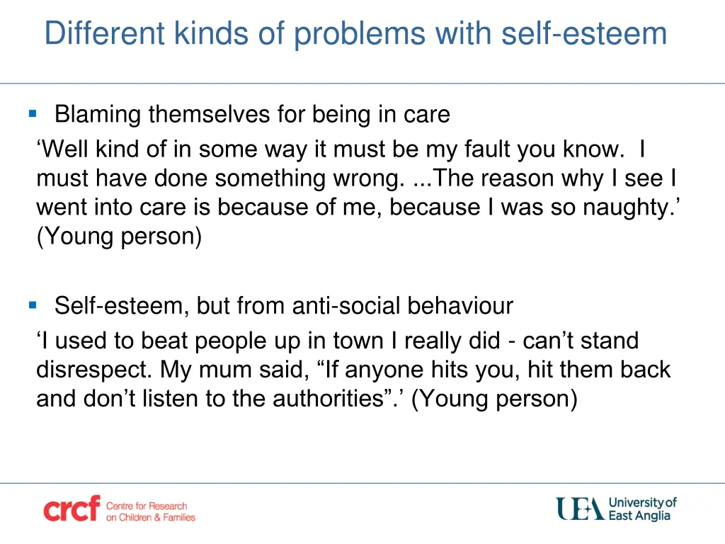 different kinds of problems with self esteem