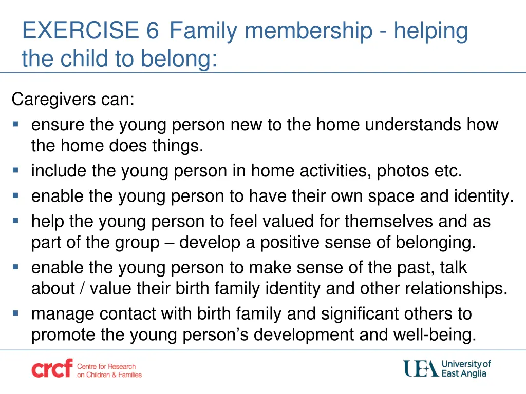 exercise 6 family membership helping the child