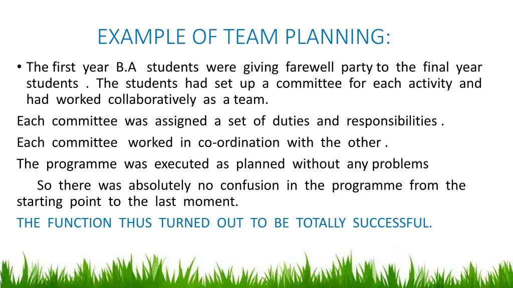 example of team planning
