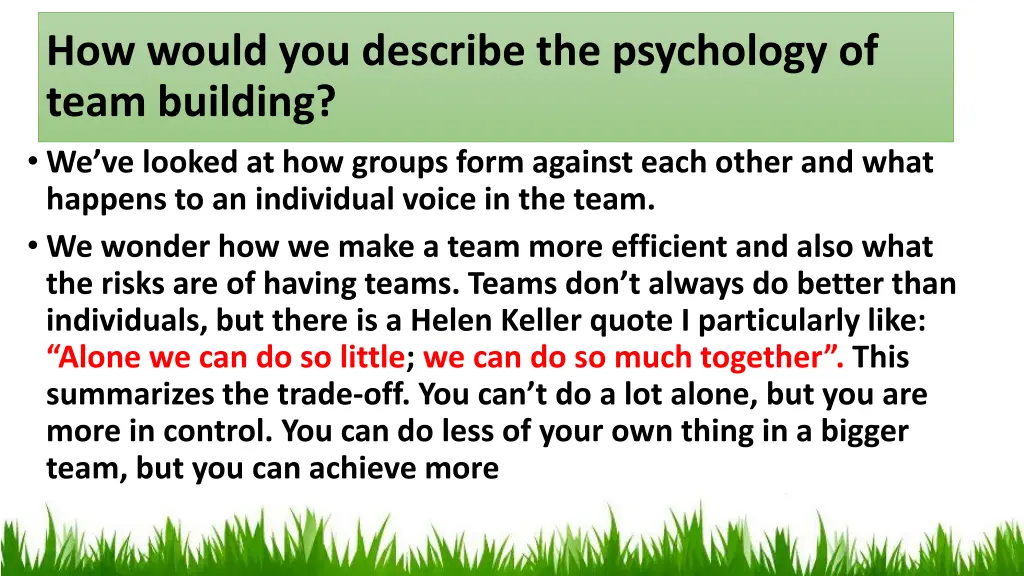how would you describe the psychology of team