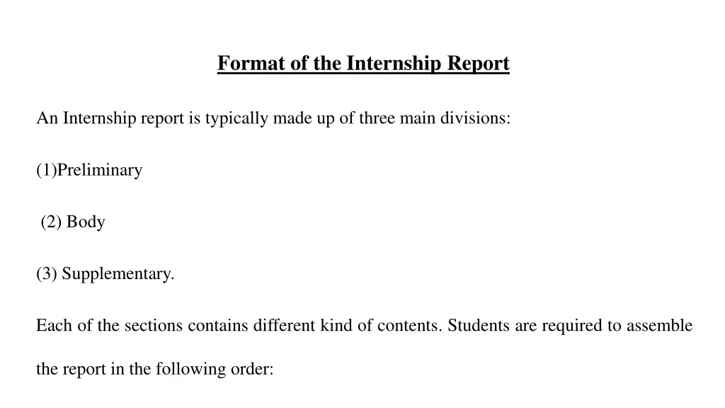 format of the internship report