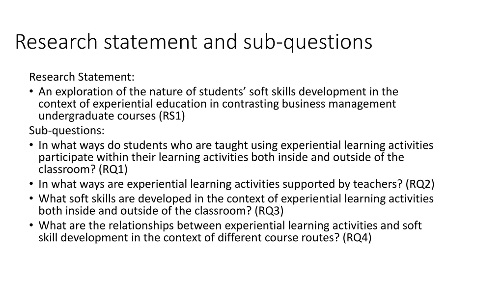 research statement and sub questions
