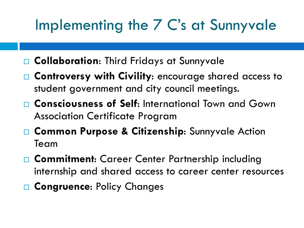 implementing the 7 c s at sunnyvale