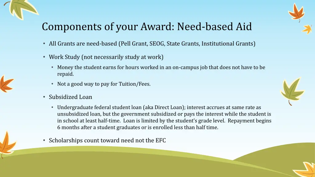 components of your award need based aid
