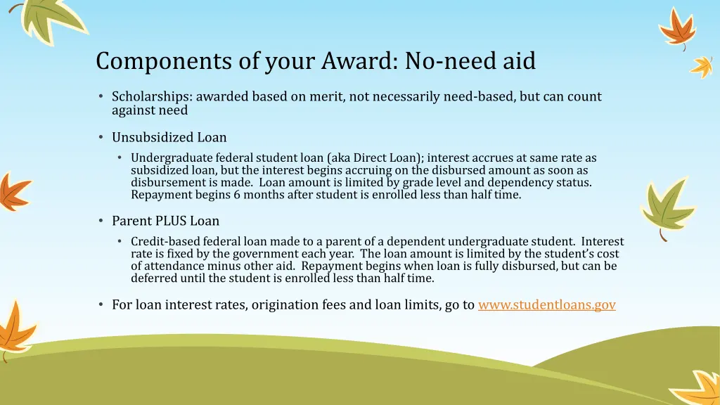 components of your award no need aid