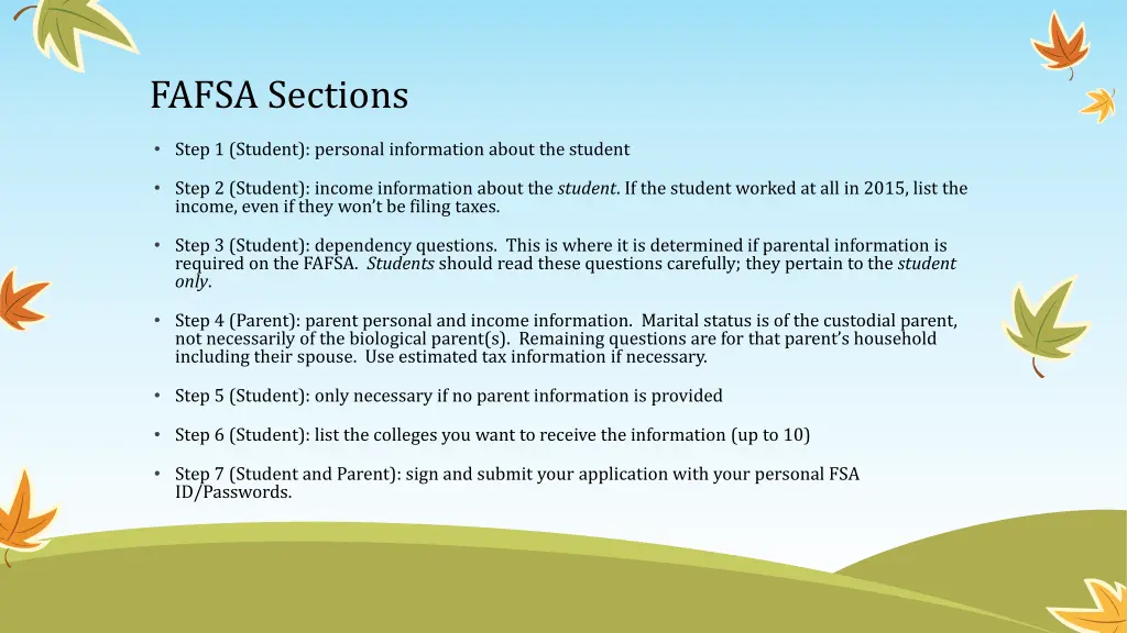 fafsa sections