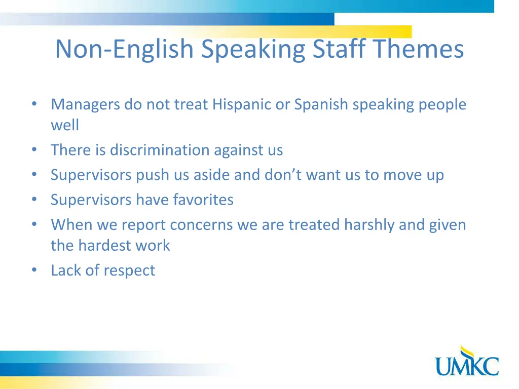 non english speaking staff themes