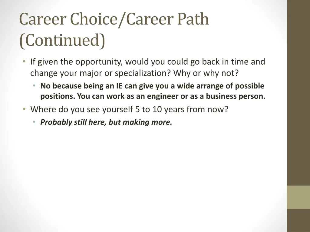 career choice career path continued