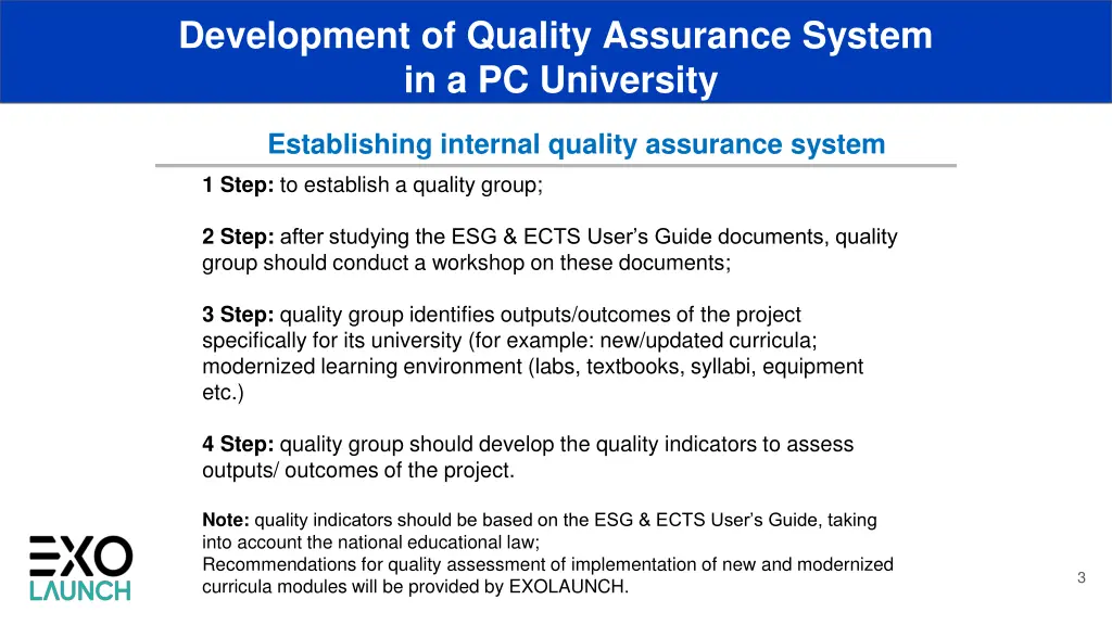 development of quality assurance system