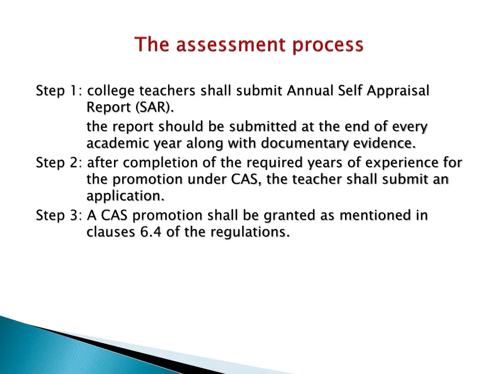step 1 college teachers shall submit annual self