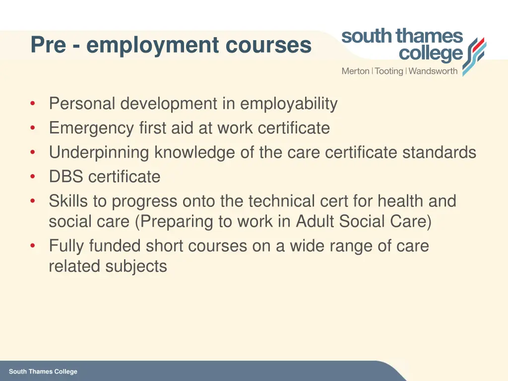 pre employment courses