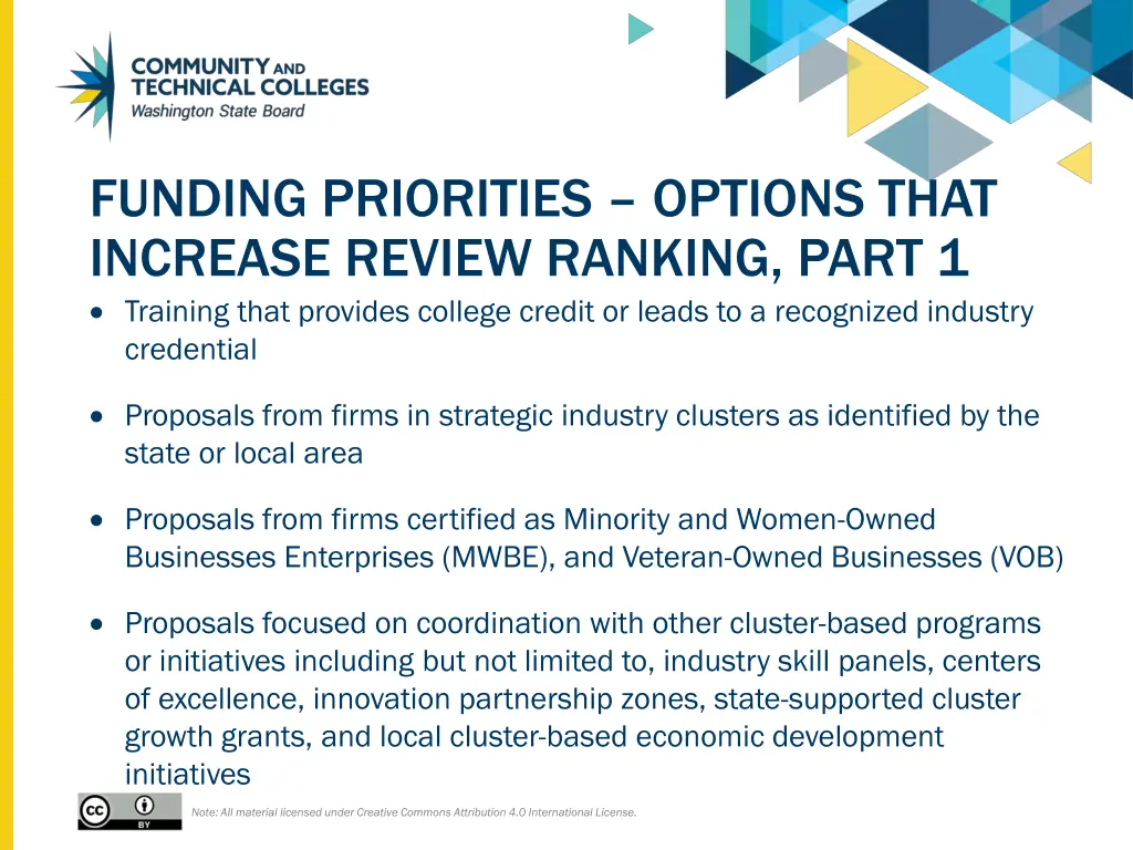 funding priorities options that increase review