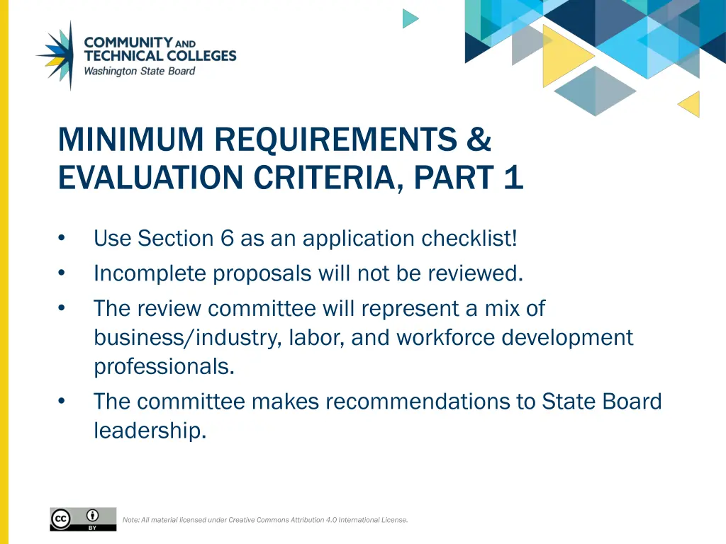 minimum requirements evaluation criteria part 1