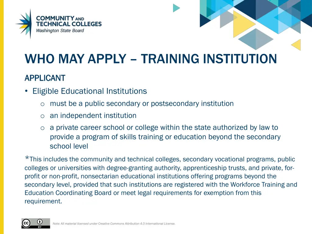 who may apply training institution