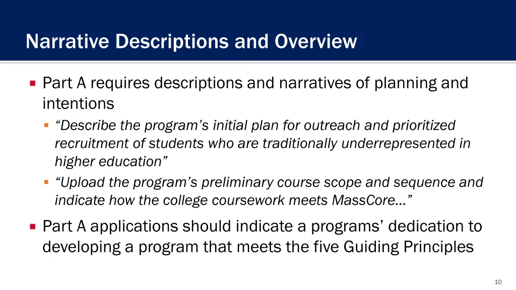narrative descriptions and overview