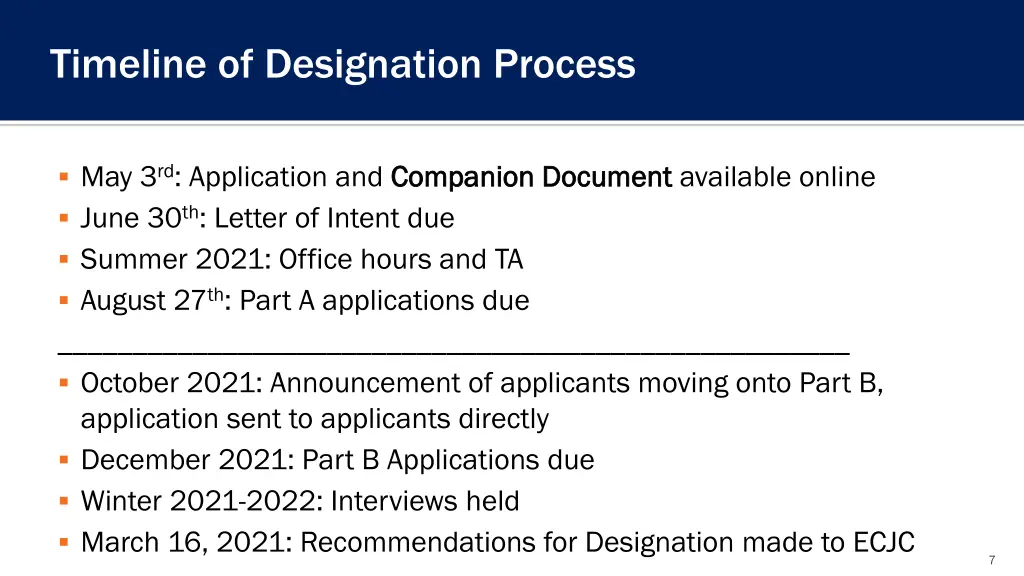 timeline of designation process
