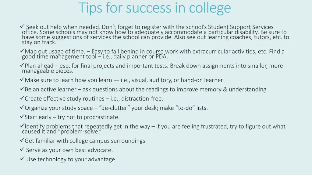 tips for success in college