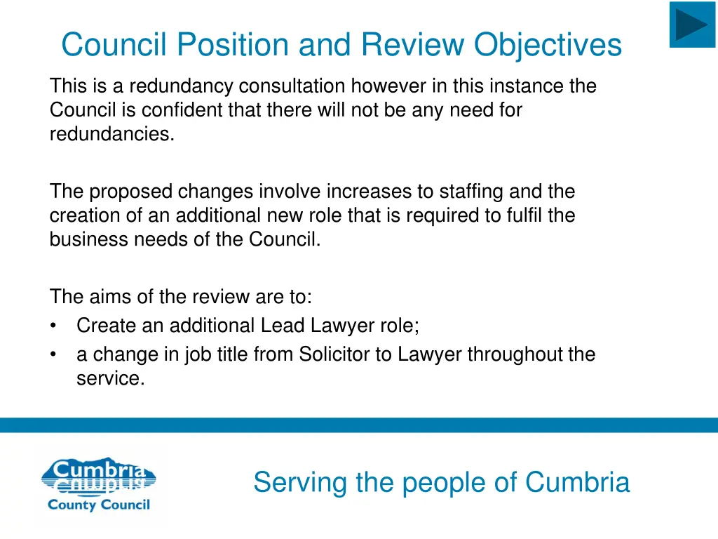 council position and review objectives